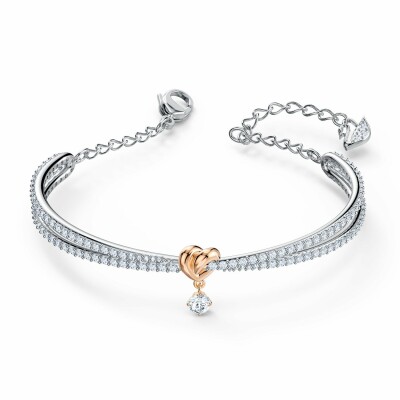 Bracelet jonc Swarovski Lifelong Heart en métal rhodié et métal doré rose et cristaux Swarovski