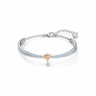 Bracelet jonc Swarovski Lifelong Heart en métal rhodié et métal doré rose et cristaux Swarovski