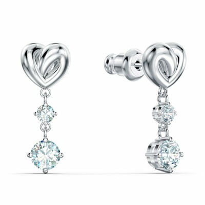 Boucles d'oreilles Swarovski Lifelong Heart en métal rhodié et cristaux Swarovski