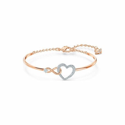 Bracelet jonc Swarovski Infinity Heart en métal rhodié et métal doré rose et cristaux Swarovski