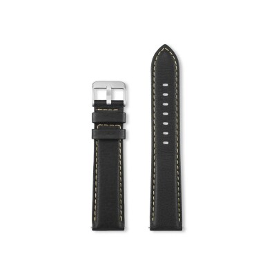 Bracelet montre Rochet Aviator XL en cuir mat noir - 20mm