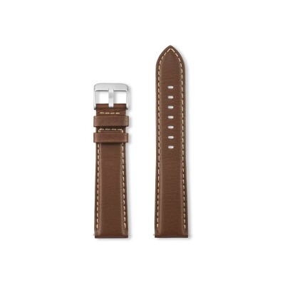 Bracelet montre Rochet Aviator en cuir mat chocolat - 20mm