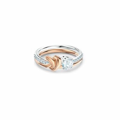 Bague Swarovski Lifelong Heart en métal rhodié et métal doré rose et cristaux Swarovski, taille 58