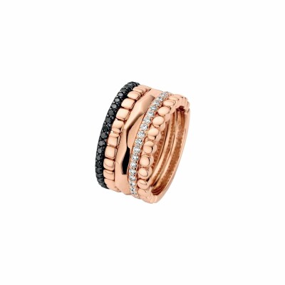 Bague Ph. Tisseront en or rose, diamants et diamants noirs