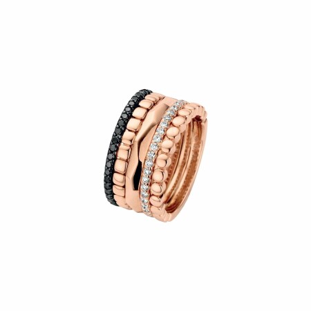 Bague Ph. Tisseront en or rose, diamants et diamants noirs