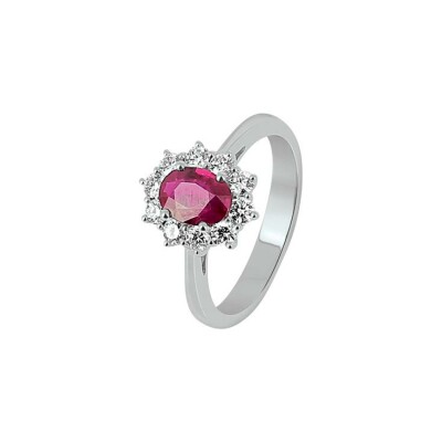 Bague Tisseront  en or blanc et rubis et diamants