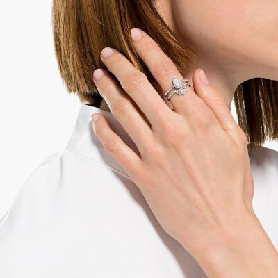 Parure de bagues Swarovski Attract Pear en métal rhodié et cristaux Swarovski, taille 52