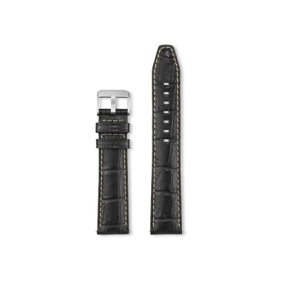 Bracelet montre Rochet Indiana en cuir grain alligator mat noir - 28mm