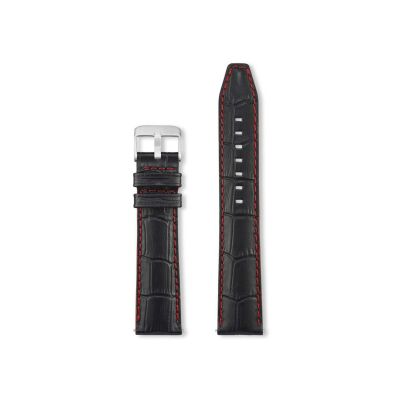 Bracelet montre Rochet Indiana en cuir grain alligator mat noir - 24mm