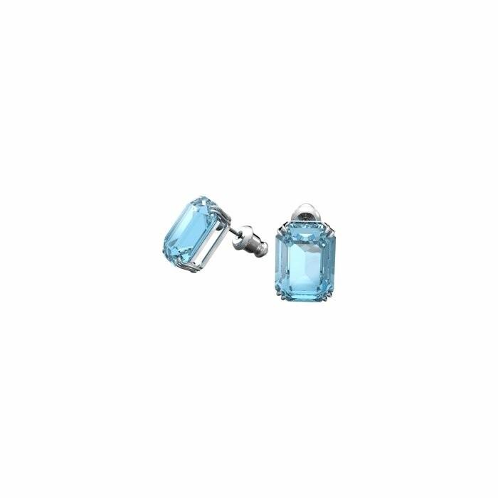 Puces d'oreilles Swarovski Collection II Millenia bleu en métal rhodié et cristaux Swarovski