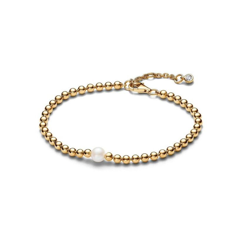 Bracelet Pandora en métal doré et perle d'eau douce, taille 18 cm
