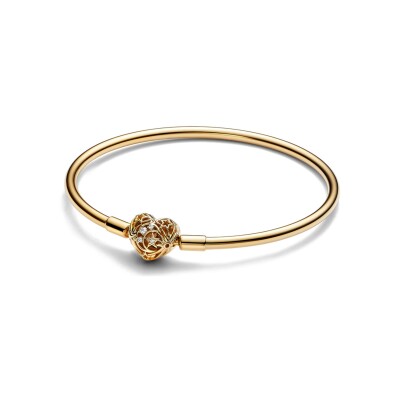 Bracelet Jonc Pandora Fermoir Cœur Céleste en métal doré et oxyde de zirconium, taille 17cm