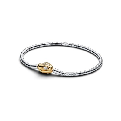 Bracelet Pandora Fermoir & Maille Serpent en argent, métal doré et oxyde de zirconium, 17 cm