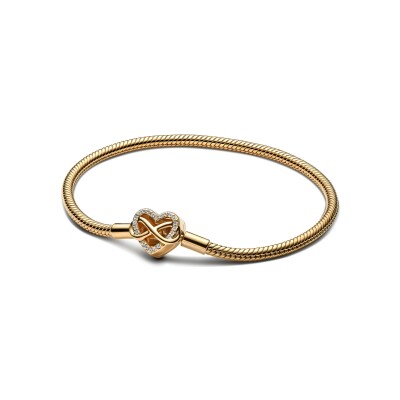 Bracelet Pandora Maille Serpent Fermoir Cœur De L'infini Scintillant en métal doré, 19 cm