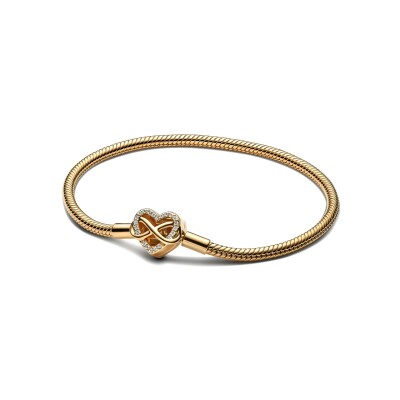 Bracelet Pandora Maille Serpent Fermoir Cœur De L'infini Scintillant en métal doré taille 18cm