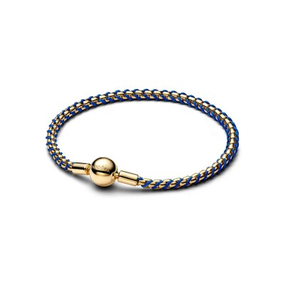 Bracelet cordon Pandora Moments maille vénitienne Bleu Azur en métal doré et textile, 20cm