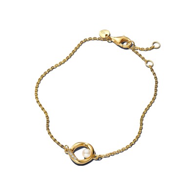 Bracelet Pandora Cercle Pavé De Forme Organique en métal doré et perle d'eau douce, 16 cm