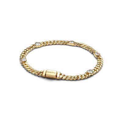 Bracelet Pandora Maille Cubaine Cœur en métal doré et oxydes de zirconium, 18 cm