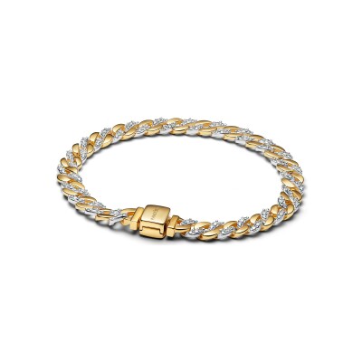 Bracelet Pandora Maille Cubaine Pavée Bimatière en argent, métal doré et oxydes de zirconium, 18 cm