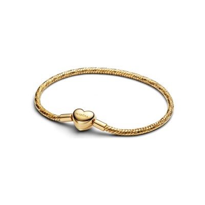 Bracelet Pandora Maille Serpent Facetté Fermoir Cœur en métal doré, 19 cm