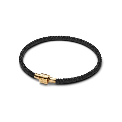 Bracelet cordon Pandora en métal doré et textile noir, 17.5cm
