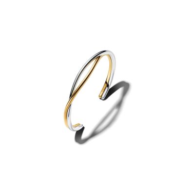 Bracelet jonc Pandora Essence ouvert entrelacé en argent et métal doré, taille 2