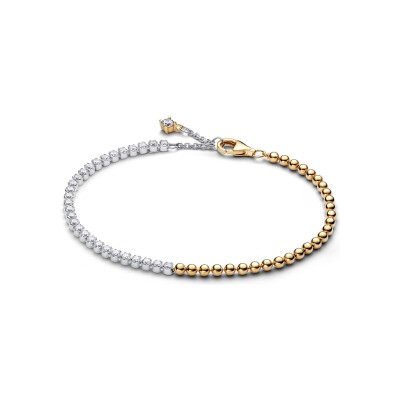 Bracelet Pandora Signature Rivière et Sphères Bimatière en argent, métal doré et oxyde de zirconium, 18cm
