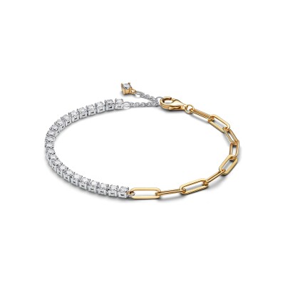 Bracelet Pandora Signature Rivière et Maillons Bimatière en argent, métal doré et oxyde de zirconium, 18cm