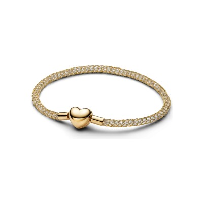 Bracelet Pandora Moments Maille Tissée Scintillant Fermoir Cœur Doré en métal doré et oxyde de zirconium, 17cm