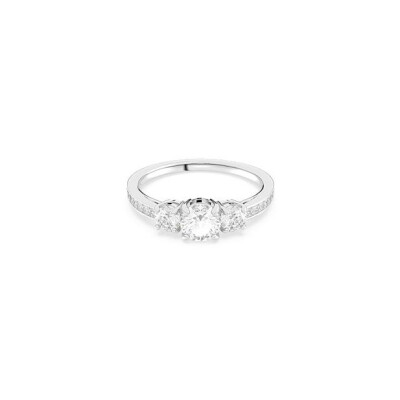 Bague Swarovski Attract Trilogy en métal argenté, cristaux et oxyde de zirconium, taille 52