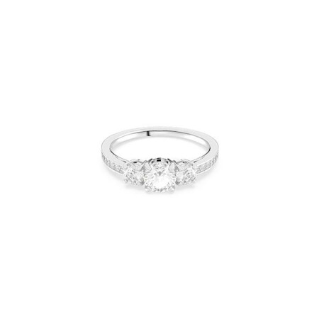 Bague Swarovski Attract Trilogy en métal argenté, cristaux et oxyde de zirconium, taille 52