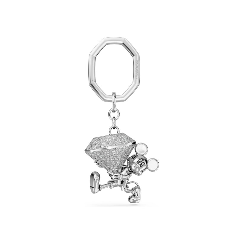 Porte clés Swarovski Disney100, Mickey Mouse en métal rhodié et cristaux