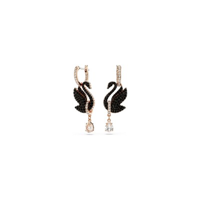 Boucles d'oreilles Swarovski Swan en métal doré rose, cristaux et oxyde de zirconium