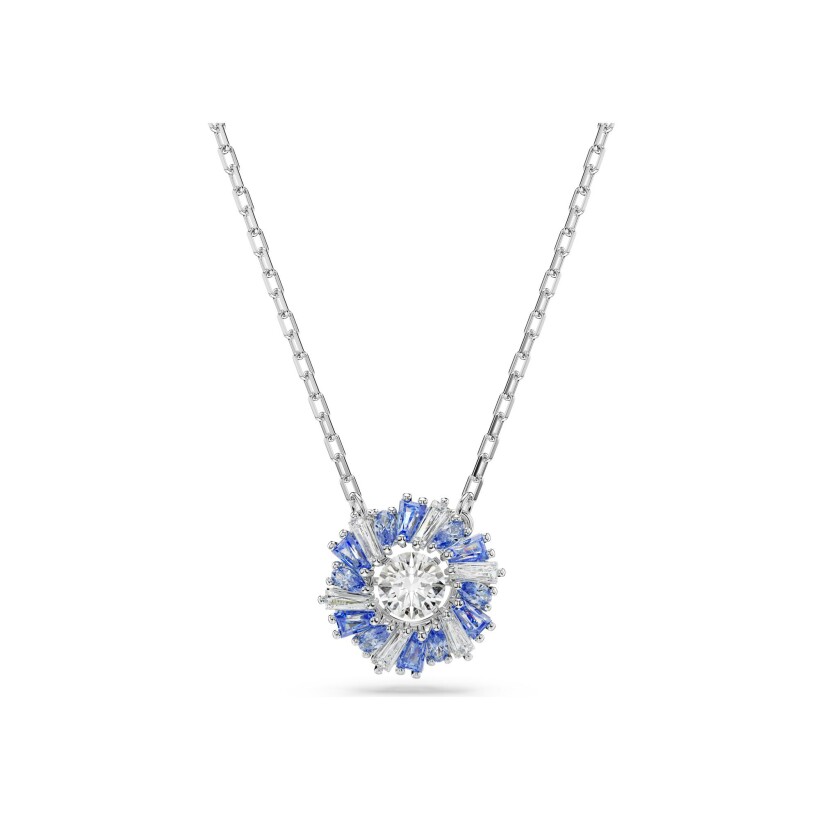 Pendentif Swarovski Idyllia Fleur bleue en métal rhodié et cristaux Swarovski