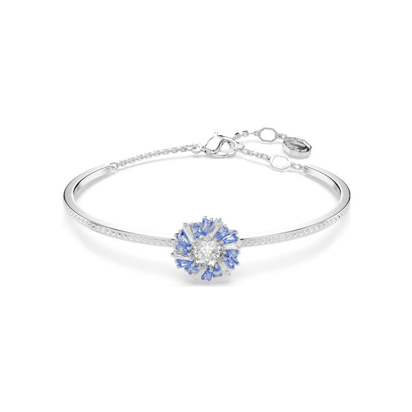 Bracelet-jonc Swarovski Idyllia Fleur bleue en métal rhodié et cristaux Swarovski