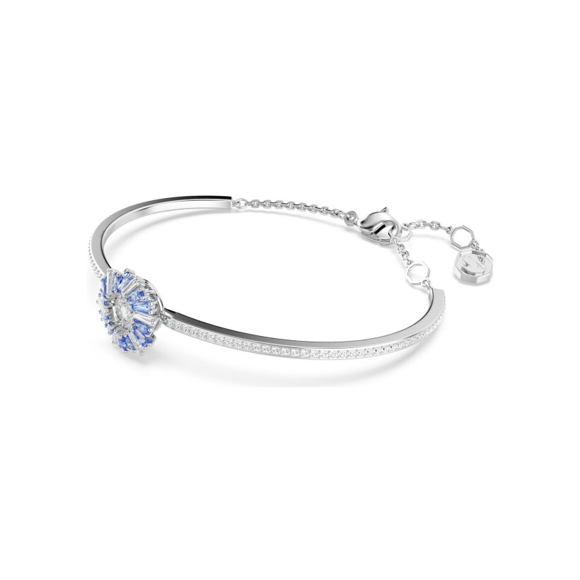 Bracelet-jonc Swarovski Idyllia Fleur bleue en métal rhodié et cristaux Swarovski