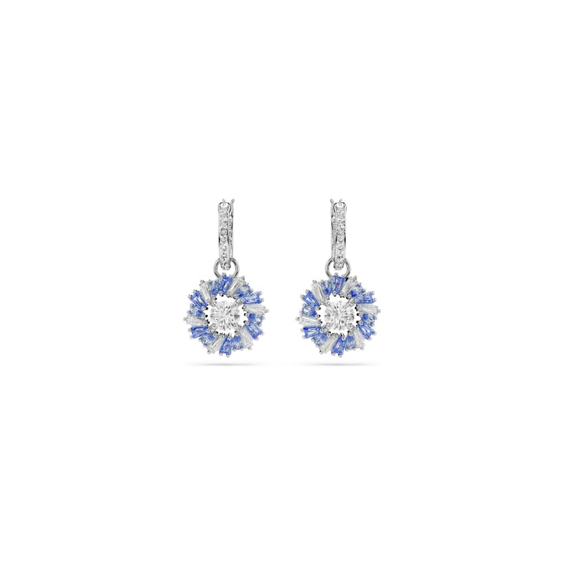 Boucles d'oreilles Swarovski Idyllia Fleurs bleues en métal rhodié et cristaux Swarovski