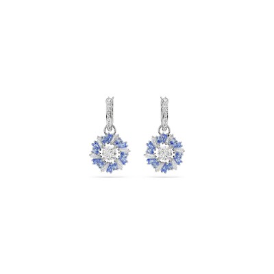 Boucles d'oreilles Swarovski Idyllia Fleurs bleues en métal rhodié et cristaux Swarovski