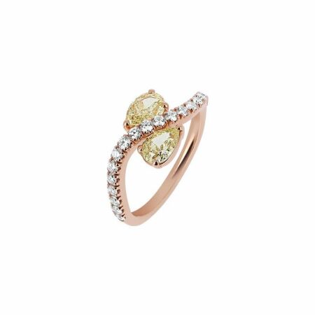 Bague or rose diamants et diamants jaunes, taille 54