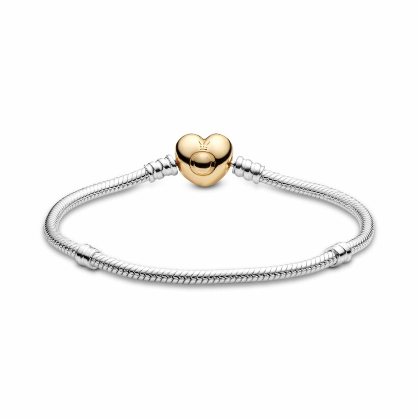 Bracelet Pandora Icons maille serpent fermoir cœur moments en métal doré et argent, 20 cm