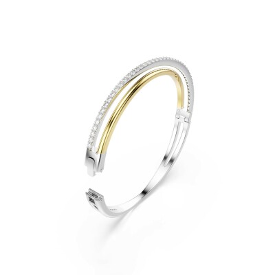 Bracelet Jonc Swarovski Hyperbola Spin en métal rhodié, métal doré et cristaux Swarovski, taille L