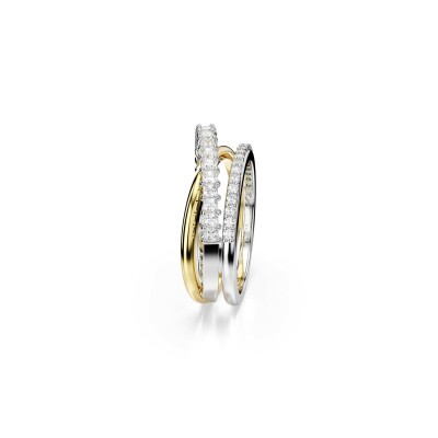 Bague Swarovski Hyperbola Spin en métal rhodié, métal doré et cristaux Swarovski, taille 60