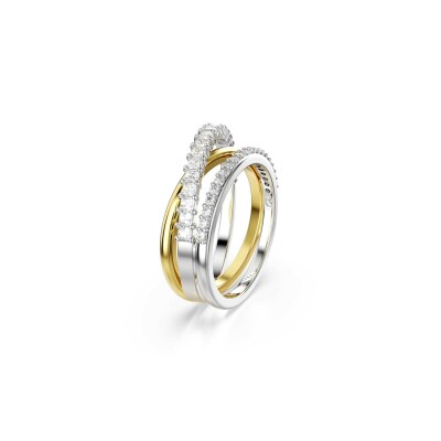 Bague Swarovski Hyperbola Spin en métal rhodié, métal doré et cristaux Swarovski, taille 50