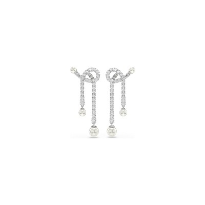 Boucles d'oreilles Swarovski Matrix en métal rhodié, perle et cristaux swarovski