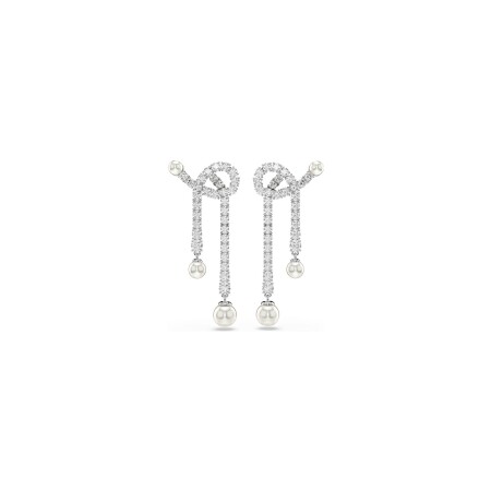 Boucles d'oreilles Swarovski Matrix en métal rhodié, perle et cristaux swarovski