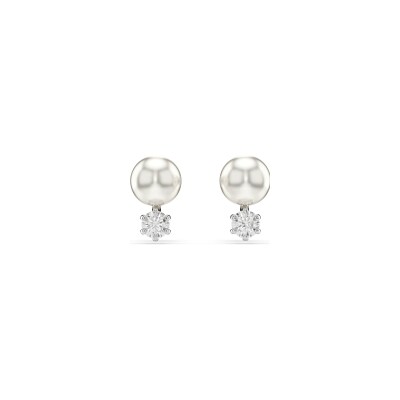 Boucles d'oreilles Swarovski Matrix en métal rhodié, cristaux swarovski et perle