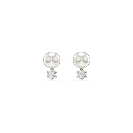 Boucles d'oreilles Swarovski Matrix en métal rhodié, cristaux swarovski et perle