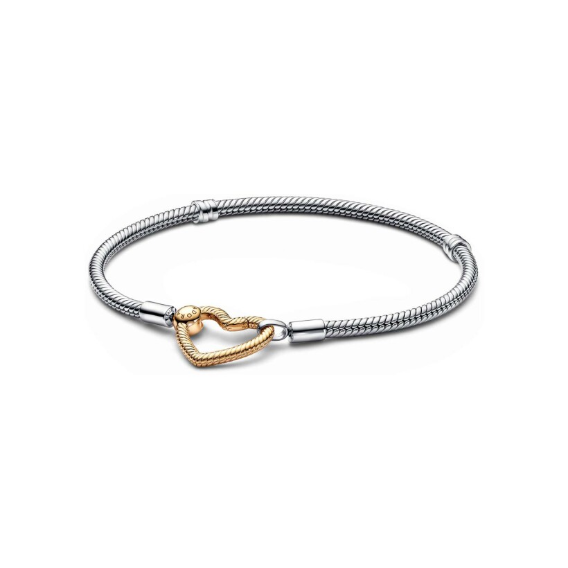 Bracelet Pandora Moments, maille serpent Fermoir Cœur en argent et métal doré, 19cm