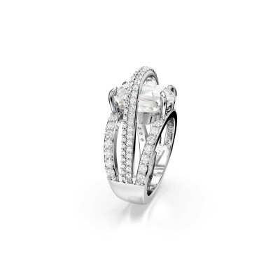 Bague Cocktail Swarovski Hyperbola Spin en métal rhodié et cristaux Swarovski, taille 55-60