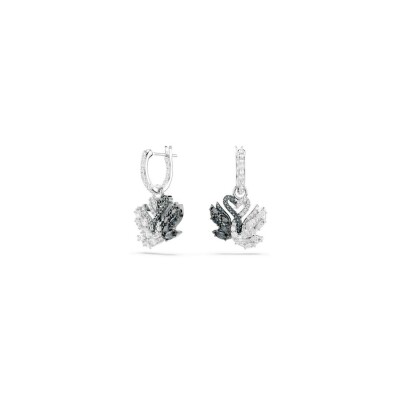 Boucles d'oreilles pendantes Swarovski Swan en métal rhodié et cristaux Swarovski